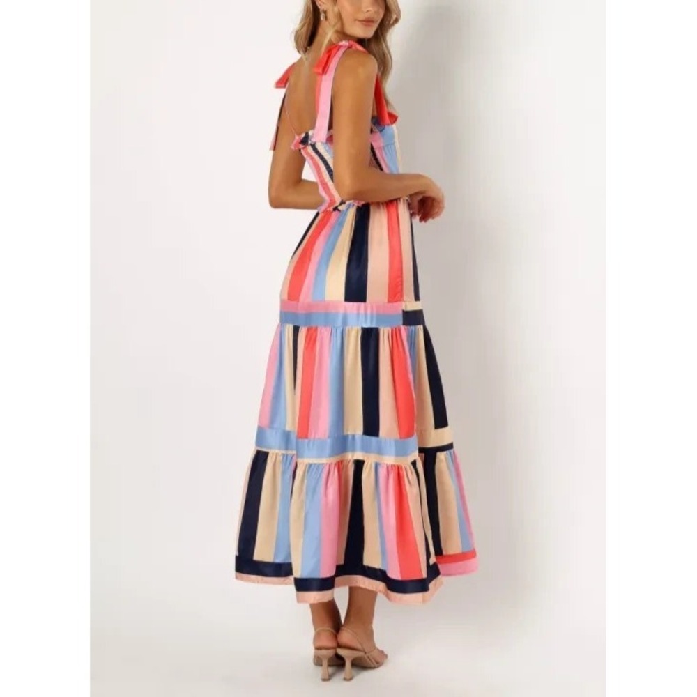Petal + Pup Multicolored Striped Satin Smocked Back "Cobella" Maxi Dress 6 NWT - Picture 5 of 16